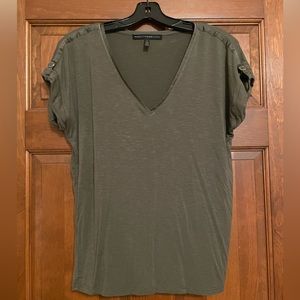 WHBM v-neck olive green short sleeve shirt